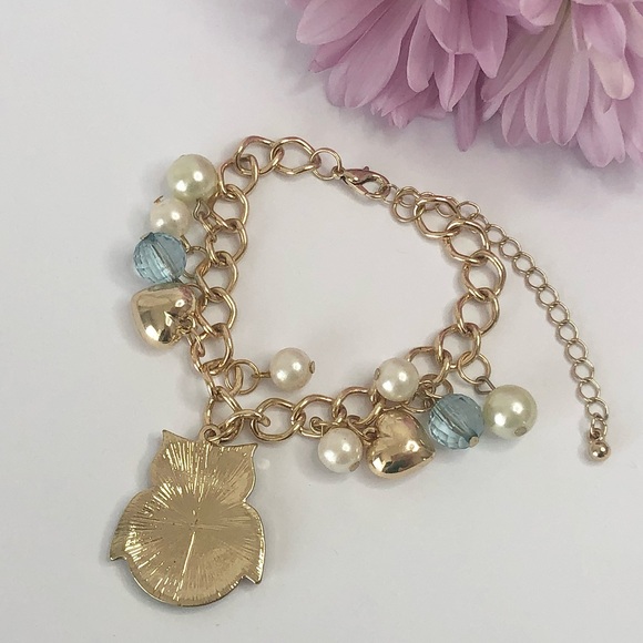 Blue Pearl owl charm bracelet - Picture 2 of 3